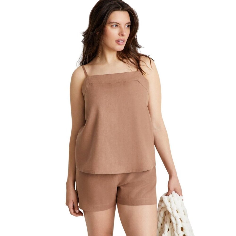 NWT State of Day Blend 2-Pc. Sleeveless Pajama Shorts Natural Umber Brown S